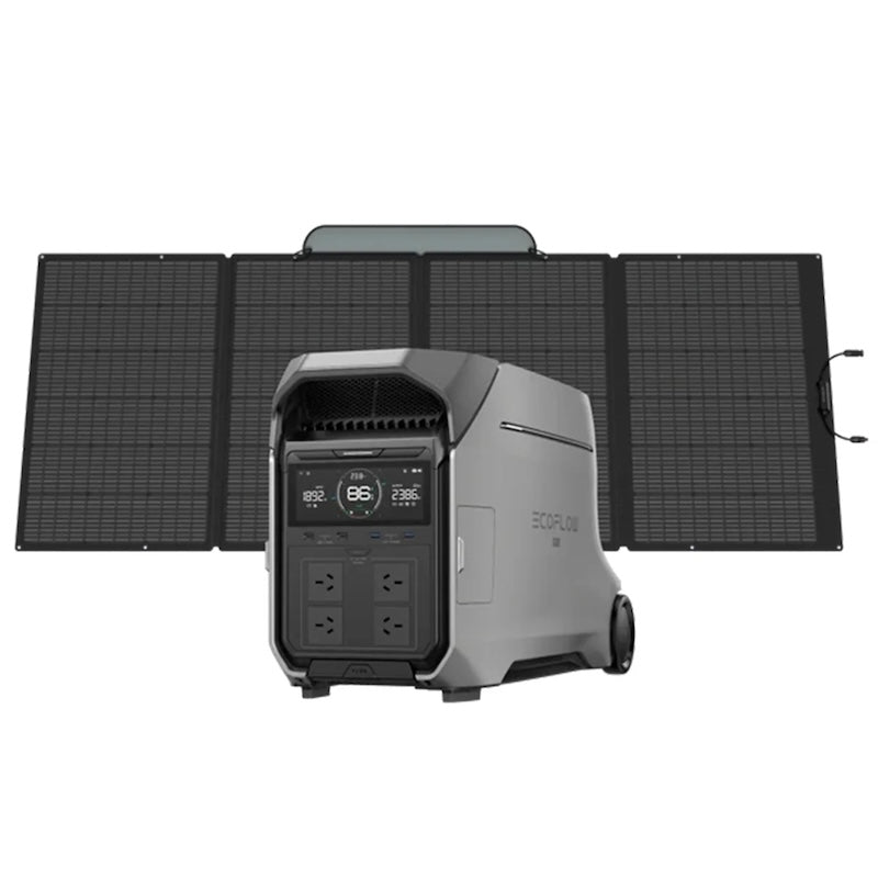 EcoFlow DELTA Pro 3 portable power station paired with a 400W foldable solar panel for off-grid power
