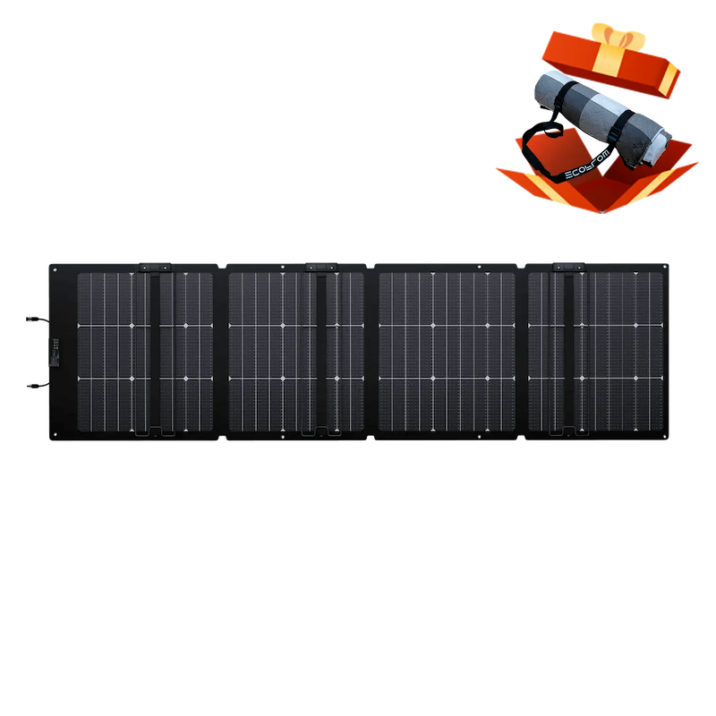 EcoFlow 220W bi-facial portable solar panel fully unfolded for outdoor charging.