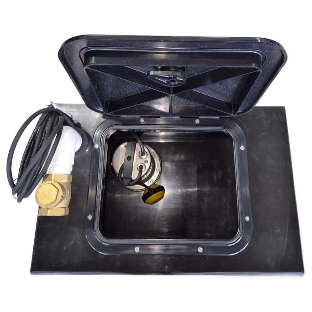 75L Pump Chamber with stainless steel submersible vortex pump and float switch installed inside tank