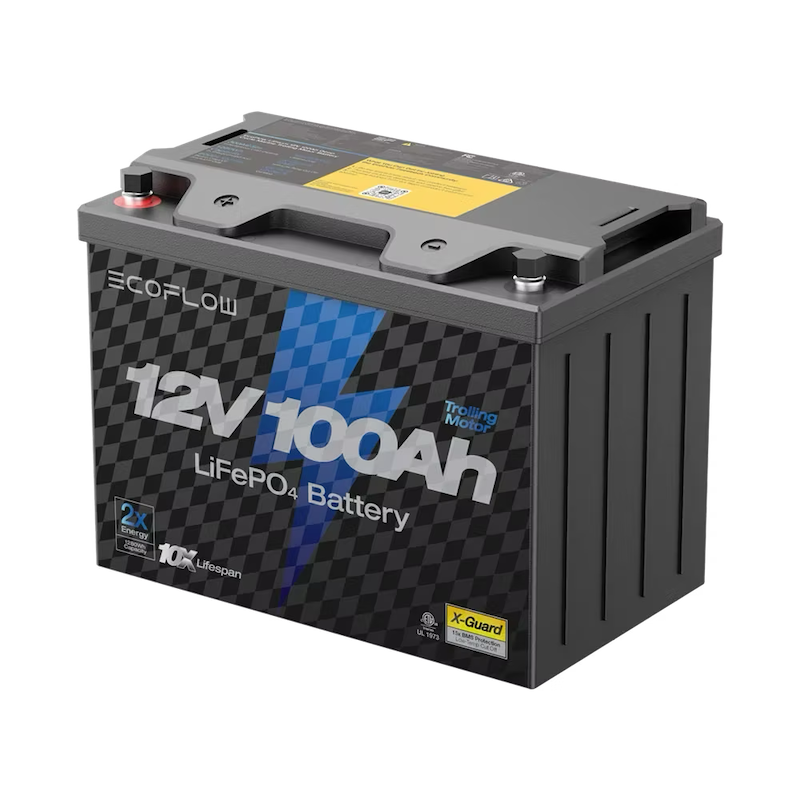EcoFlow Lithium 12V 100Ah Deep Cycle LiFePO4 Battery Front Top Right