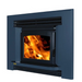 Ethos Ares Insert Wood Fire in Denim Blue finish with black fascia and contemporary styling
