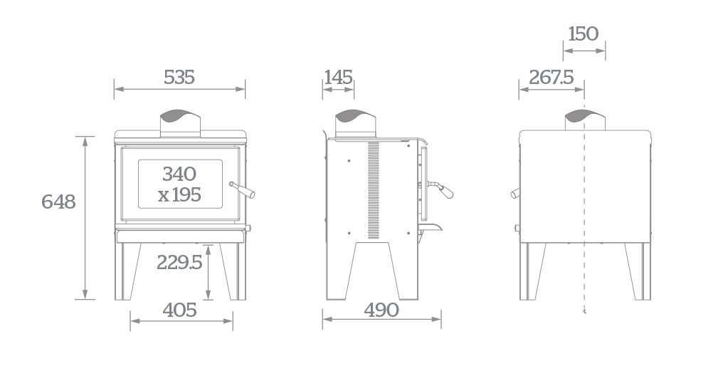 Kent Benmore Freestanding Wood Fire 14KW Dimensions