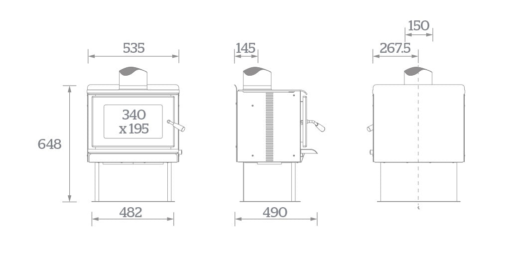 Kent Cardrona Freestanding Wood Fire 14KW Dimensions