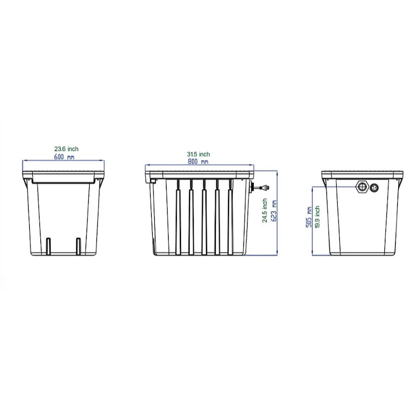 WaterMate Large Greywater Recycling Unit dimensions and installation measurements