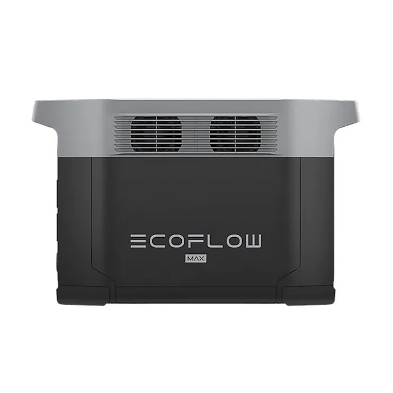 EcoFlow DELTA 2 Max portable power station features including fast recharge, low noise, and expandable battery capacity Side View