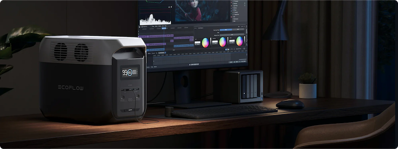 ECOFLOW DELTA 3 1500 PORTABLE POWER STATION in-situ with PC