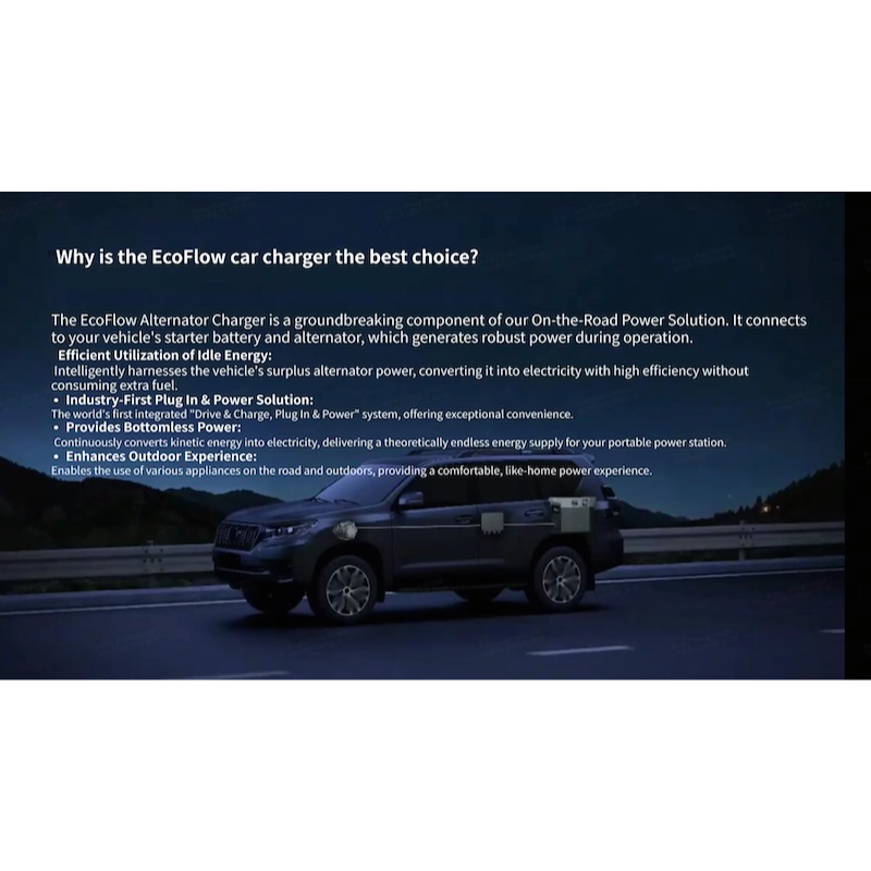 EcoFlow alternator charger system charging a portable power station from a vehicle while driving