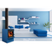 Ethos Galaxy wood fire in Pommel Blue finish with EconAir flue system, freestanding high-efficiency wood burner for New Zealand homes.
