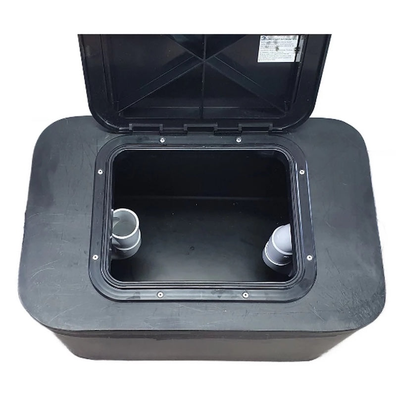 75L Grease Trap internal chamber showing inlet and outlet pipe connections for kitchen wastewater treatment