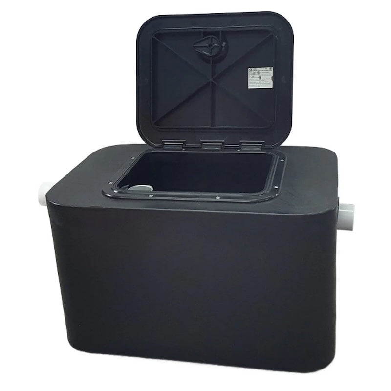 75L Grease Trap with access lid open showing maintenance and cleaning access point