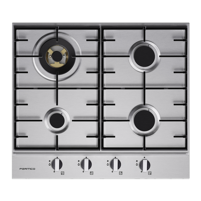 Parmco HO76SGW4 600mm Stainless Steel, 3 Burner + WOK, Gas Cooktop top view