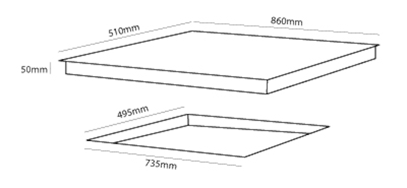 HO79SGW5
900mm Stainless Steel, 4 Burner + Wok, Gas Cooktop I Series 7 Dimensions