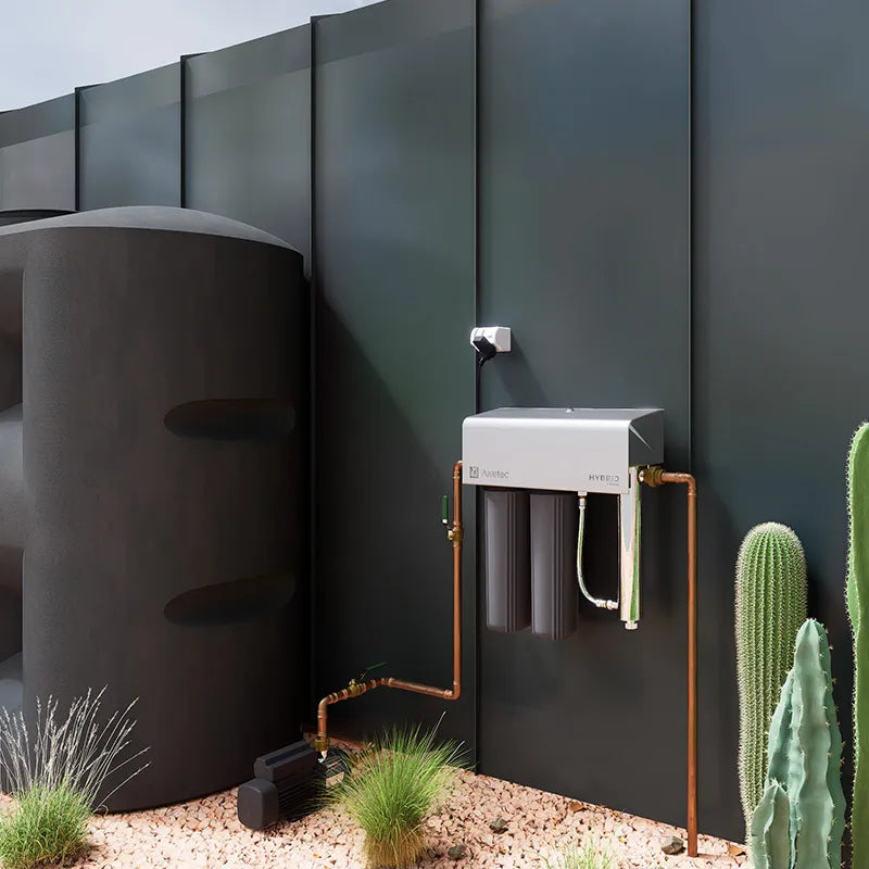 Puretec Hybrid G9 water filter and UV system installed outdoors on a rainwater tank supply.