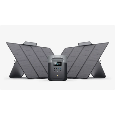 EcoFlow 220W bi-facial portable solar panel (x2) fully unfolded for outdoor charging.