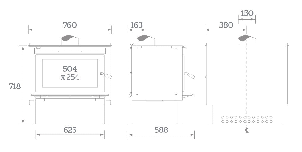 Kent Ruapehu Freestanding Wood Fire 22KW Dimensions