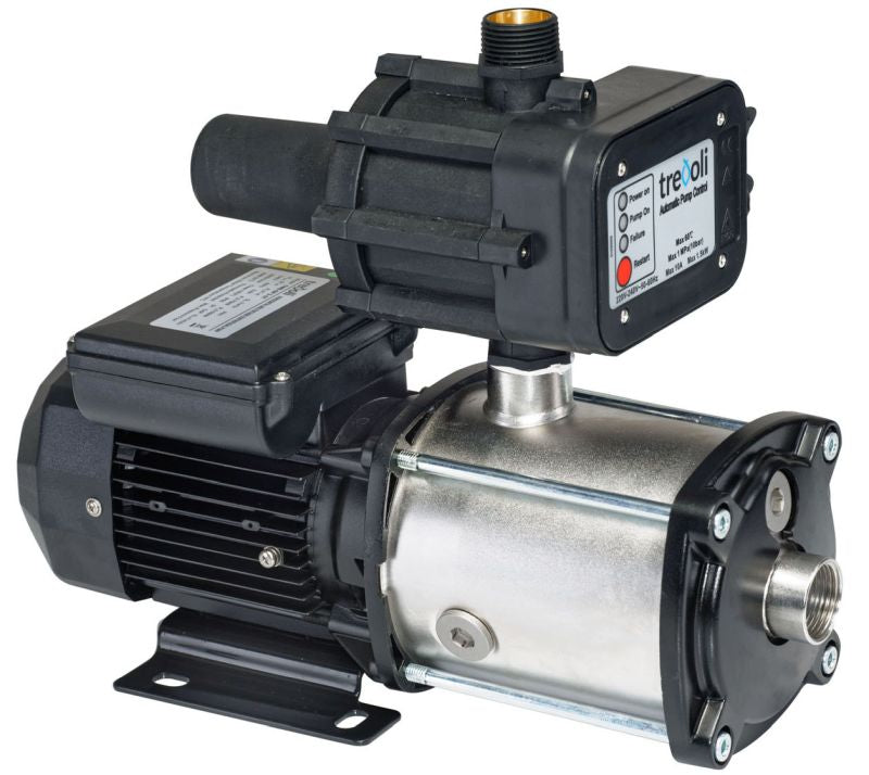 Trevoli CMB SP3-47E stainless steel multistage water pressure pump with DSK automatic controller for rainwater tanks, cabins and household water supply systems.