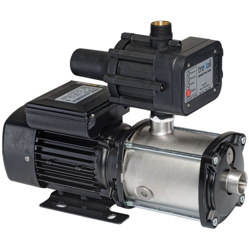 Trevoli CMB SP5-47E stainless steel multistage water pressure pump with DSK automatic controller for rainwater tanks and household water supply.