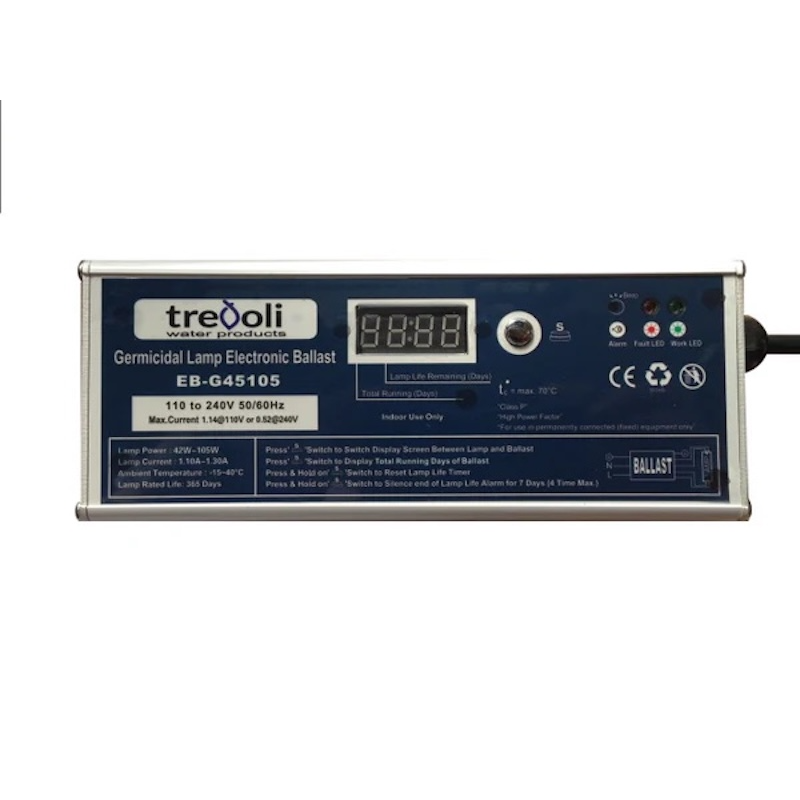 Trevoli UV Complete electronic ballast with lamp life countdown timer and alarm display for whole house UV water treatment systems