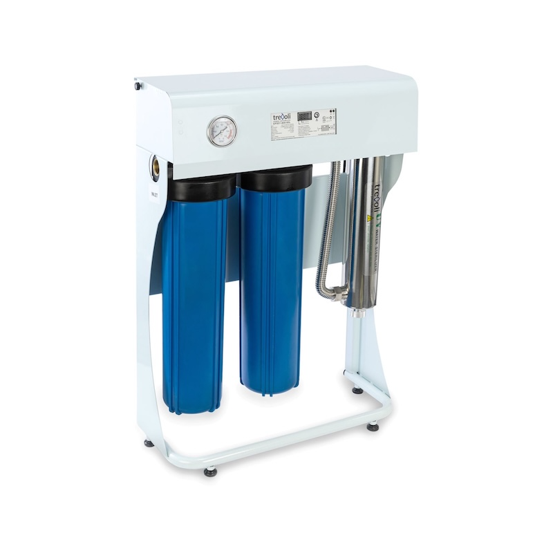 Trevoli UV Complete whole house UV water treatment system with dual filtration housings and stainless steel UV chamber
