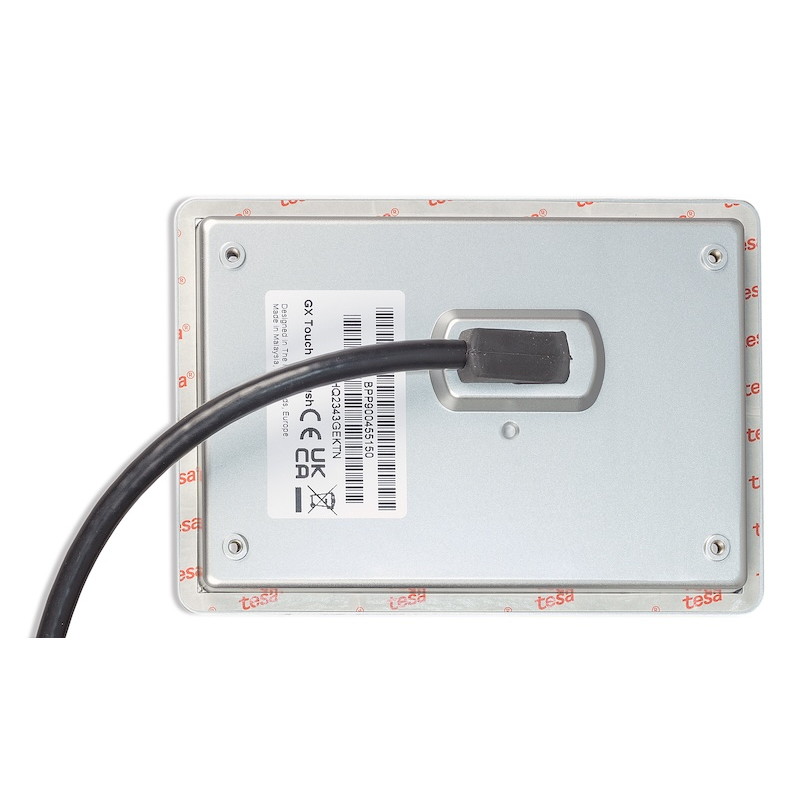 Rear view of Victron GX Touch 50 Flush Mount touchscreen display showing flush mounting plate and integrated cable connection