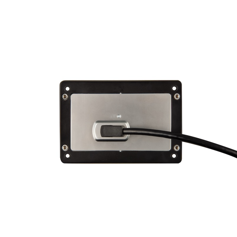 Rear view of Victron GX Touch 50 touchscreen display showing mounting plate and cable connection for Cerbo GX systems