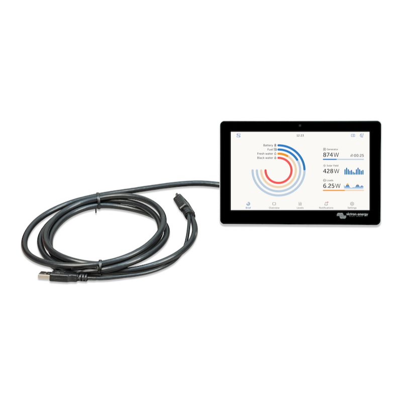 Victron GX Touch 70 flush mount touchscreen display with connection cable for Cerbo GX system monitoring