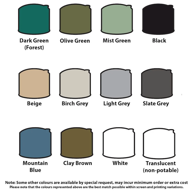 Devan 25000L water tank colour options