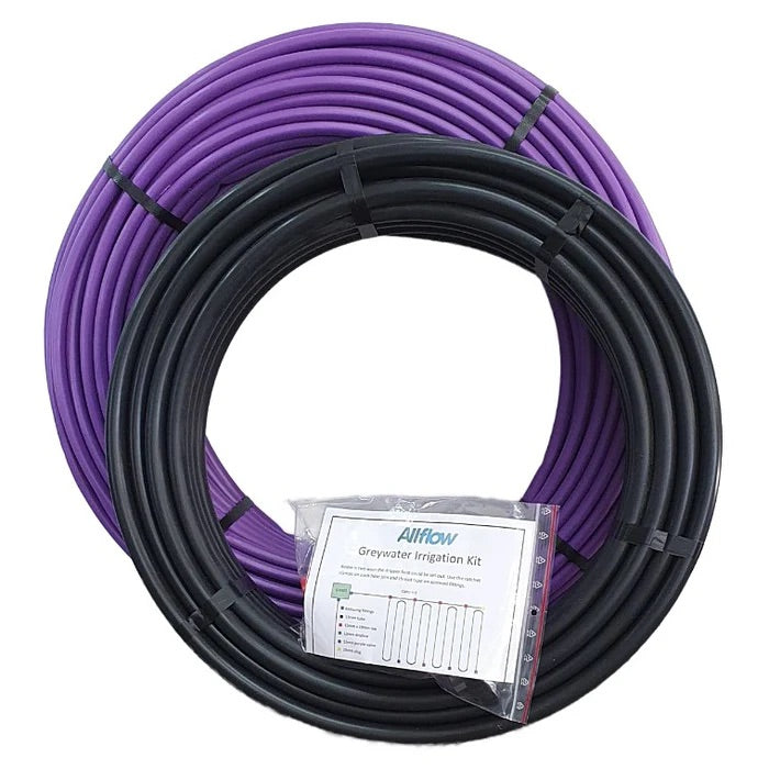 WaterMate Irrigation Kit including 100m greywater dripperline, 25m feed hose, fittings pack and installation guide