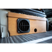 Warm air outlet vent installed in caravan cabinetry connected to diesel heater system.