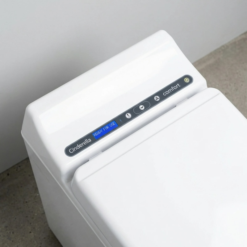 Cinderella incineration toilet control panel showing user interface and operating controls