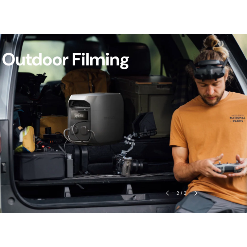 EcoFlow DELTA 3 Classic powering outdoor filming equipment from a vehicle setup