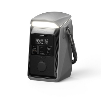EcoFlow TRAIL Plus 300 portable power station 288Wh 300W front view with display and LED light