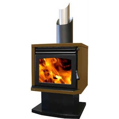Ethos Genesis NZ-made wood fire in bronze brown finish featuring patented EconAir flue technology and large viewing window.