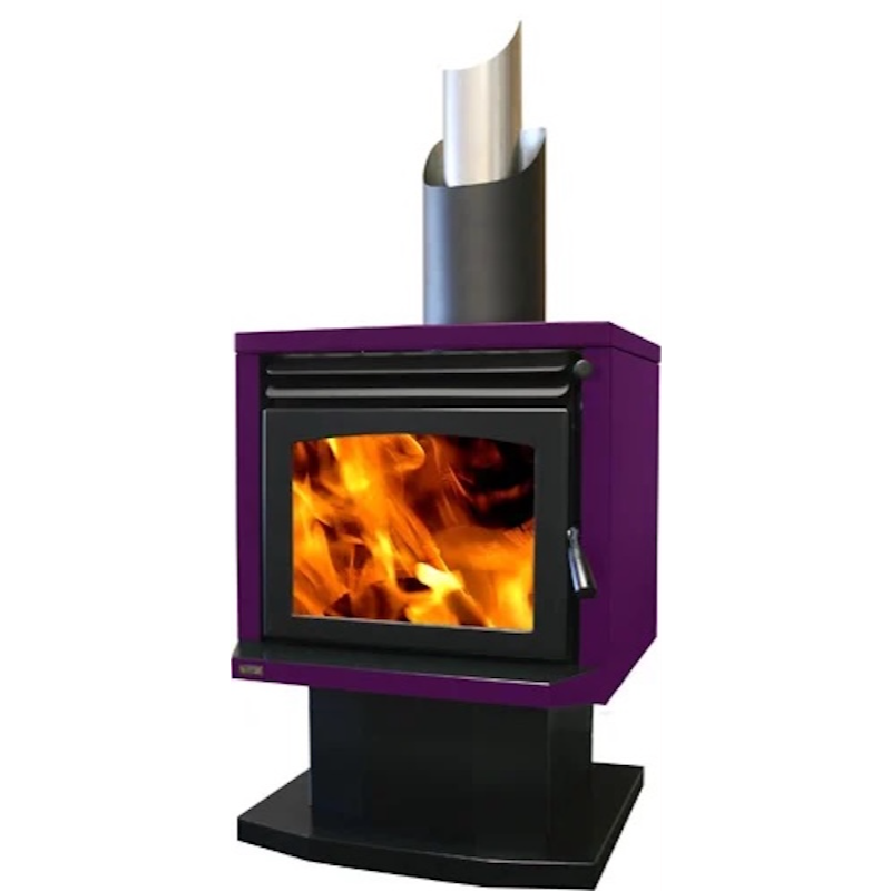 Ethos Genesis wood fire in custom purple finish showcasing Ethos' extensive colour options and contemporary NZ design.
