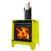 Ethos Phoenix freestanding wood fire in Bright Yellow finish showcasing custom colour options