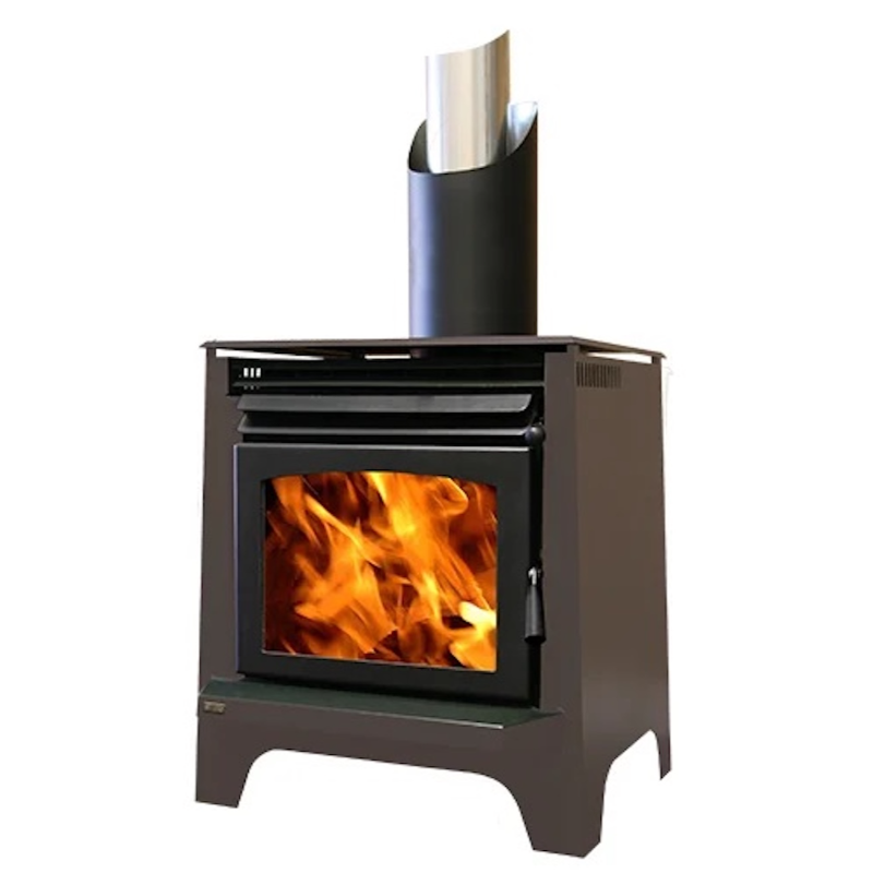 Ethos Phoenix freestanding wood fire in Brown finish with large flame viewing window