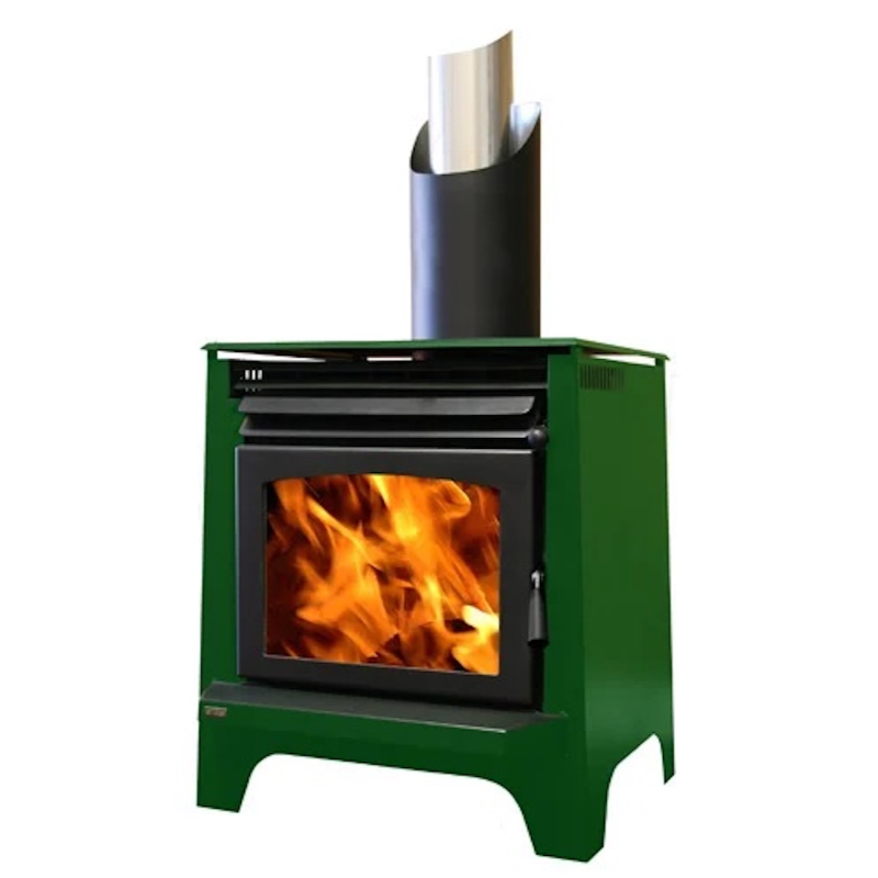 Ethos Phoenix freestanding wood fire in Forest Green finish with patented EconAir technology