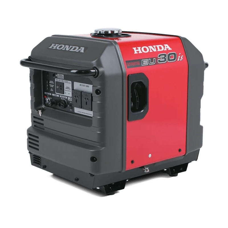 Honda EU30iS inverter generator front view showing control panel and power outlets
