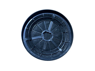 Reverse view of Parmco TPC-AT 110 charcoal rangehood filter showing activated carbon material and mounting fittings.