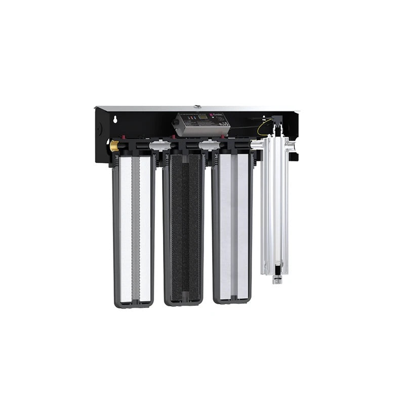 Puretec Hybrid E13 triple stage rainwater filtration system internal cutaway showing filters and UV chamber