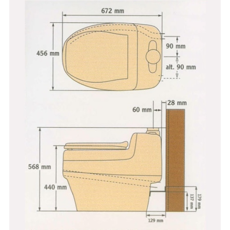 Separett Villa 9010 dimensions diagram showing size and installation measurements
