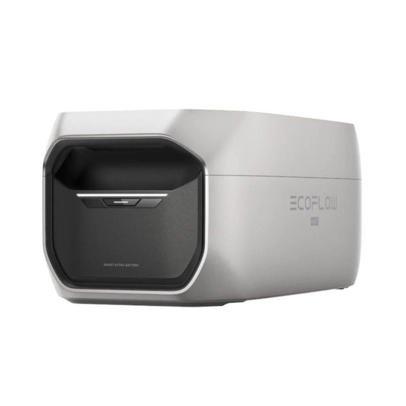 EcoFlow DELTA 3 Max Plus Smart Extra Battery front view showing expansion port cover and stackable design